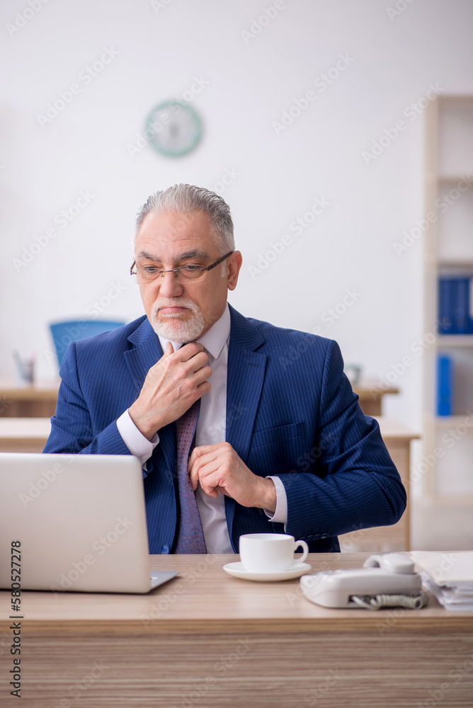 Old male employee working in the office Old male employee working in the office