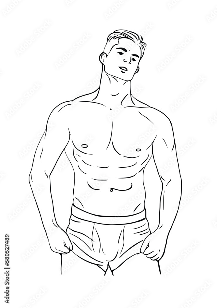 Muscular man in swimming trunks
illustration, isolated on white background Muscular man in swimming trunks
illustration, isolated on white background