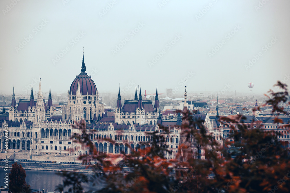 Budapest beautiful view with Hungarian parliament building.