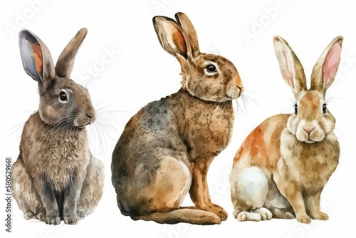 drawing with watercolors. Easter bunny, hare, and rabbit clipart on a white background. a realistic drawing or picture drawing with watercolors. Easter bunny, hare, cute rabbit, isolated on white back