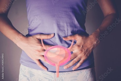 Woman and bladder, cystitis, urethritis and Urinary Incontinence, bladder cancer concept photo
