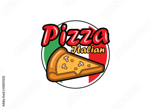 Italian pizza vector logo for restaurant and fast food. Delivery service pizza 