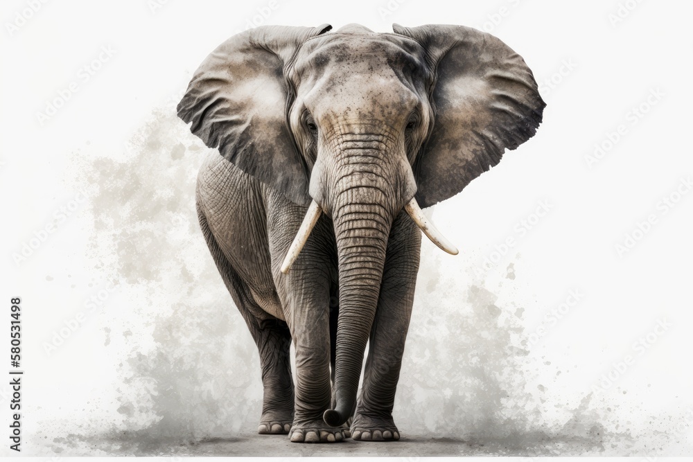 White background with an elephant. Generative AI
