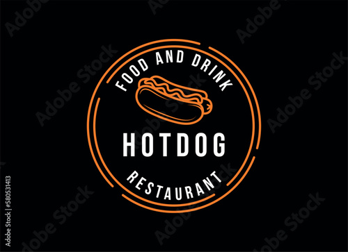 Vintage Hotdog Logo Vector. Fast food hotdog Illustration for street food.