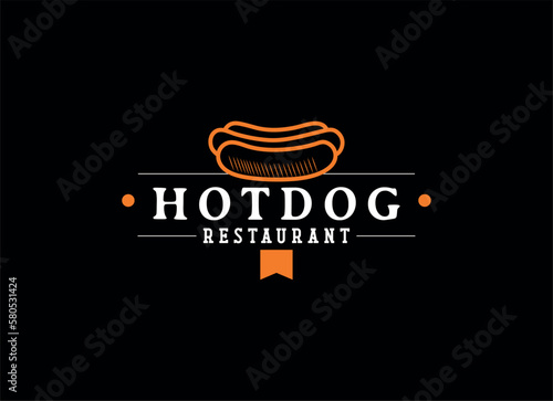 Vintage Hotdog Logo Vector. Fast food hotdog Illustration for street food.