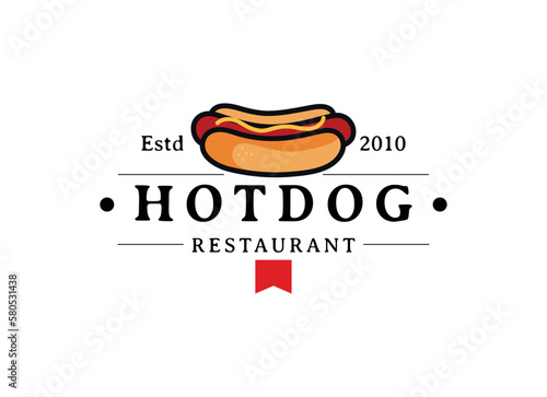 Hotdog illustration vector. Hotdog and fast food restaurant logo design template 