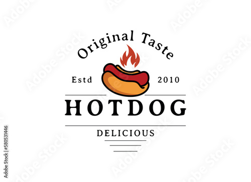 Hotdog illustration vector. Hotdog and fast food restaurant logo design template 