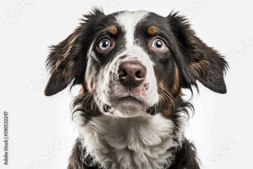 Beautiful dog breed photo portrait on white background. studios. Cute pet selective focus. Pet Lover concept . Pets indoors. Animals and pet care concept. Look at it from the front. Generative AI