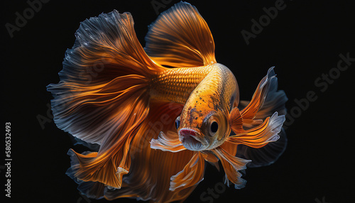 8k, realistic photo, high detailed, macro view, beautiful betta fish underwater photography isolated on black background. Generative ai