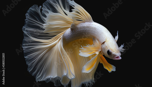 8k, realistic photo, high detailed, macro view, beautiful betta fish underwater photography isolated on black background. Generative ai © Assyifa Sisters