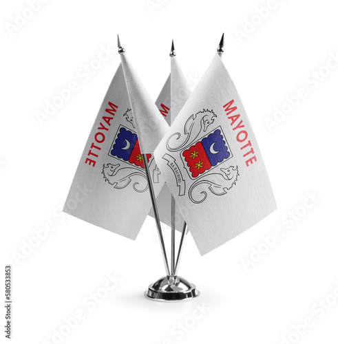 Small national flags of the Mayotte on a white background photo