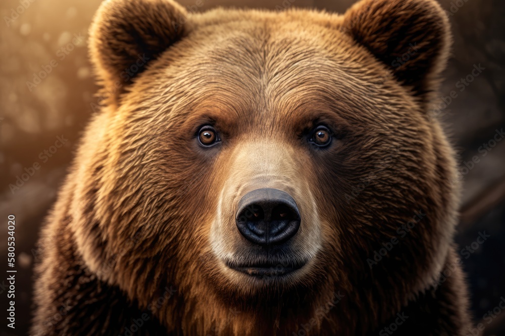 Beautiful close up of a serious brown bear. Generative AI