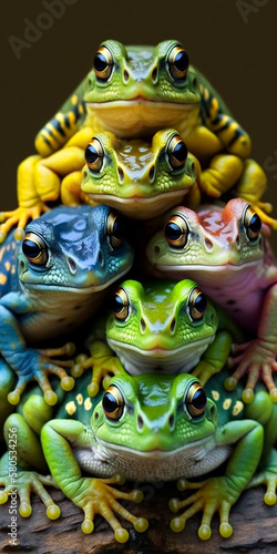  stack of swamp frogs. Generative AI 
