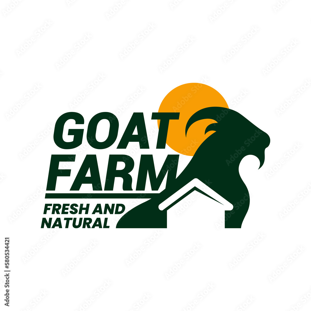 simple combination silhouette of sheep lamb goat head horns with house