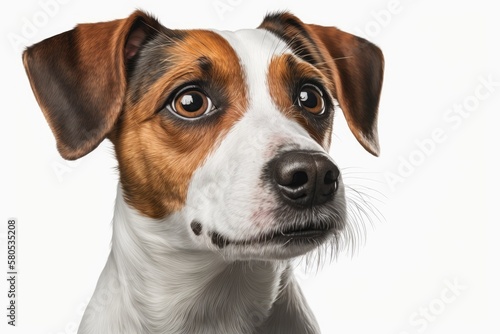Portrait of a happy and sad Jack Russell Terrier dog breed, up close, on a white background. Generative AI © AkuAku