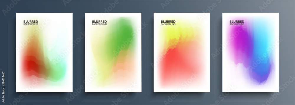 Color smoke. Set of bright multicolored backgrounds with abstract colored gradients waves. Color graphic templates collection for brochure covers, posters and flyers. Vector illustration.