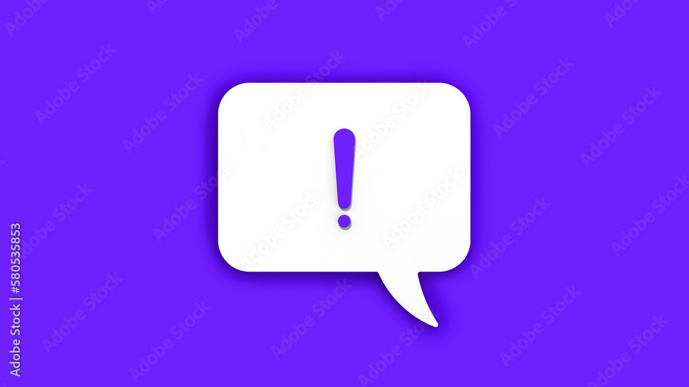 Blue exclamation mark on a white message board. Alarm signal in the phone. Danger alert. Message on a blue background. Horizontal image. 3D image. 3D rendering. Blue exclamation mark on a white message board. Alarm signal in the phone. Danger alert. Message on a blue background. Horizontal image. 3D image. 3D rendering.