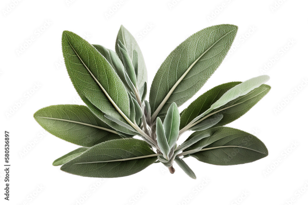 Fresh green organic sage leaves, transparent image without background, isolated, created with Generative AI Fresh green organic sage leaves, transparent image without background, isolated, created with Generative AI