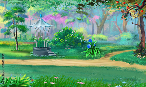 Gazebo in the garden illustration