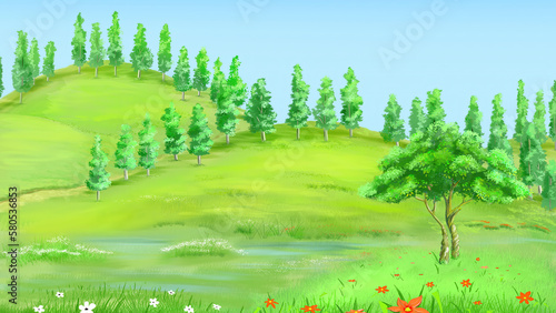 Trees on the hill illustration