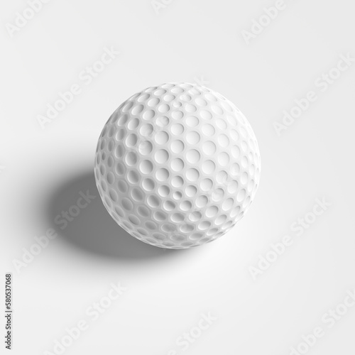 White golf ball on white background. Close up macro view. 3d rendering.