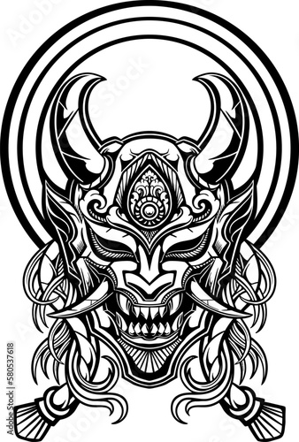 line art of  yasuke  with japanese samurai mask