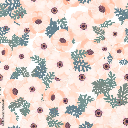 Garden peonies isolated on white background vector seamless pattern. Romantic...