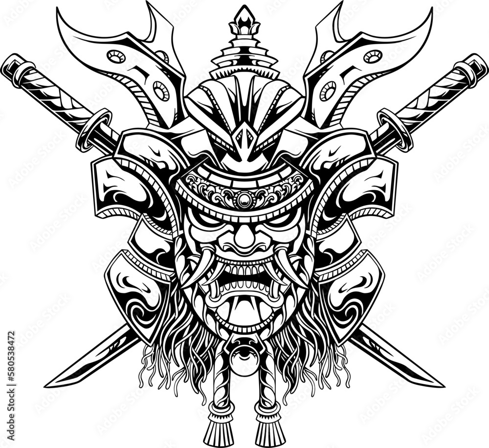 line art of yasuke with japanese samurai mask line art of yasuke with japanese samurai mask