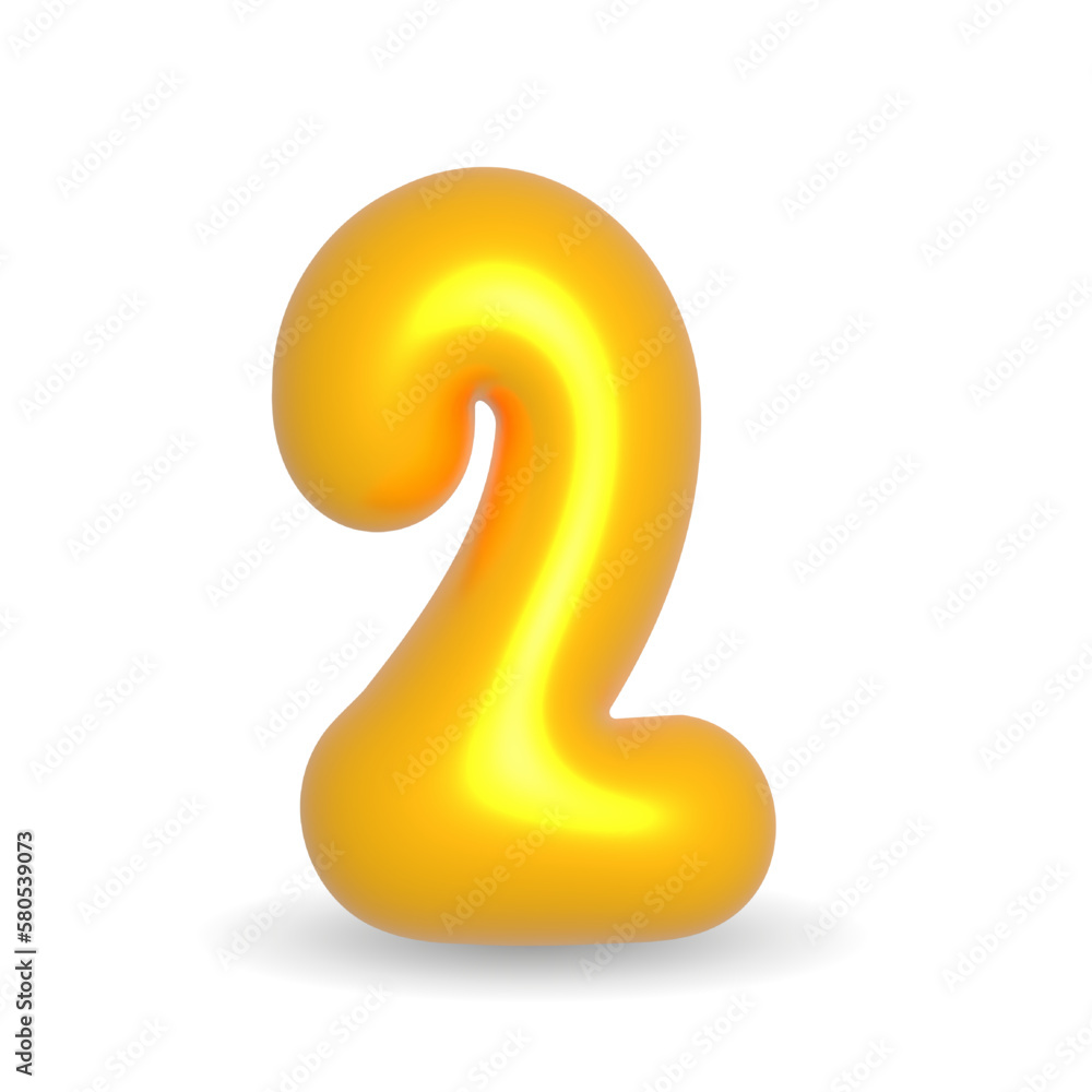 Number Two. 2 Golden Balloon 3d rendered. Realistic design element for events. Happy Birthday, Anniversary Party and events. 3d Render illustration isolated on white background with alpha channel. Number Two. 2 Golden Balloon 3d rendered. Realistic design element for events. Happy Birthday, Anniversary Party and events. 3d Render illustration isolated on white background with alpha channel.