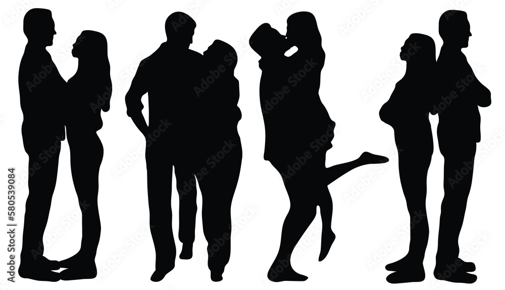 Couple silhouette set vector isolated. Black silhouette design.