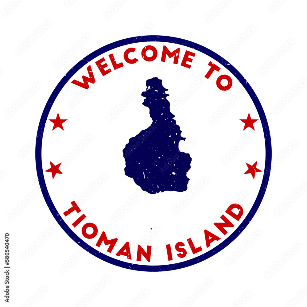 Welcome to Tioman Island stamp. Grunge island round stamp with texture in Communist color theme. Vintage style geometric Tioman Island seal. Classy vector illustration. Welcome to Tioman Island stamp. Grunge island round stamp with texture in Communist color theme. Vintage style geometric Tioman Island seal. Classy vector illustration.