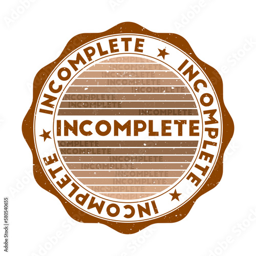 Incomplete badge. Grunge word round stamp with texture in Espresso Martini color theme. Vintage style geometric incomplete seal with gradient stripes. Creative vector illustration.