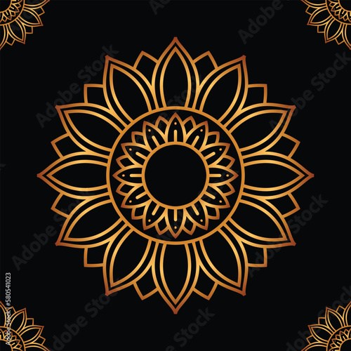 Luxuary Mandala Vector Design With Golden Color and Islamic Pattern, Ramadan and Eid Mubarak Decorative Mandala Design, Using in Invitation Card, Flyer, Banner, Postcard etc