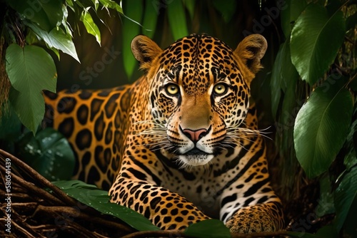 Jaguar in the jungle of the Amazon. Generative AI