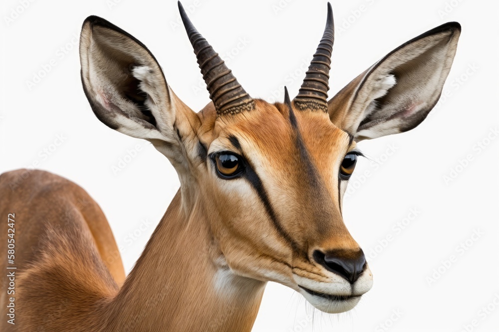 Impala, a safari animal from Africa, looking forward. Taken out and put on a white background. Generative AI Impala, a safari animal from Africa, looking forward. Taken out and put on a white background. Generative AI