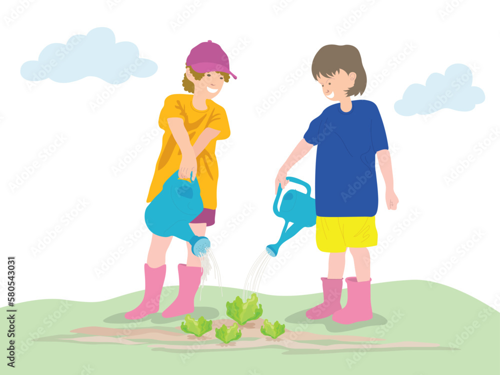 Kids garden planting in illustration graphic vector Kids garden planting in illustration graphic vector