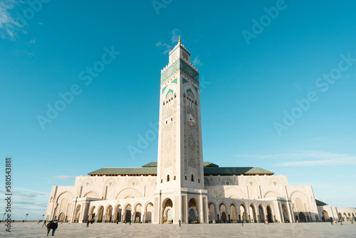 Low angle view of Mosque Hassan II against sky