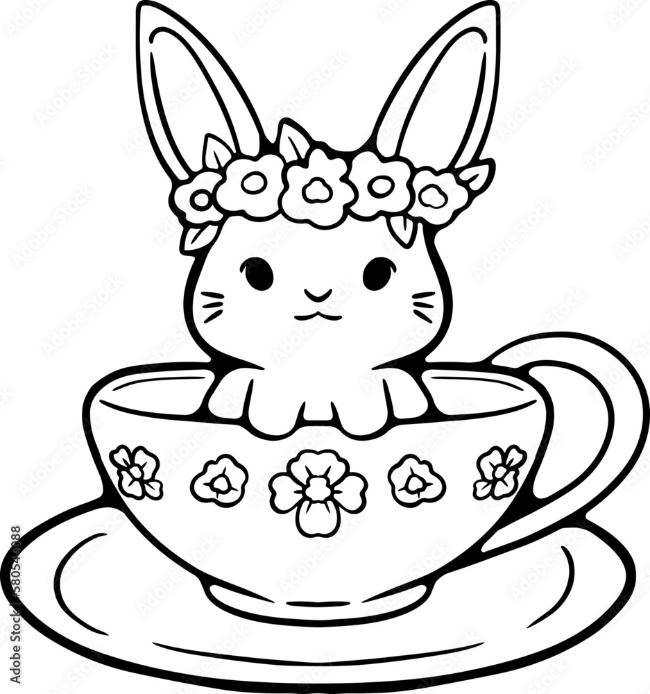 Fototapeta premium Tea with Rabbit Easter Lovely