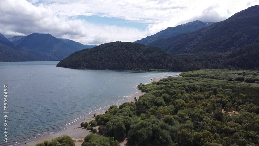 Aerial view over the lake in mountains, untouched nature during daytime, captured at Patagonia, Argentina, South America. Aerial view over the lake in mountains, untouched nature during daytime, captured at Patagonia, Argentina, South America.