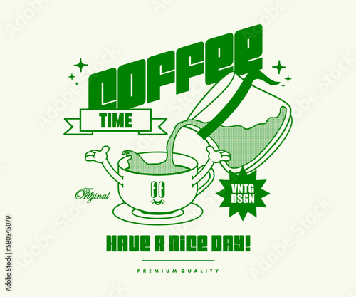 Retro Poster cartoon character of coffee cup Graphic Design for T shirt Street Wear and Urban Style	