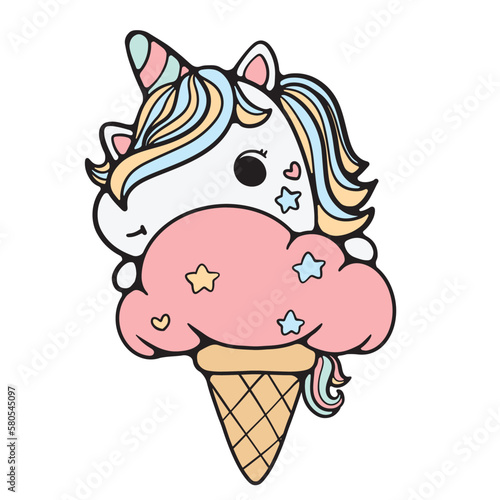 Beautiful unicorn illustration, children's vector. cute hand drawn doodle sweet dreams