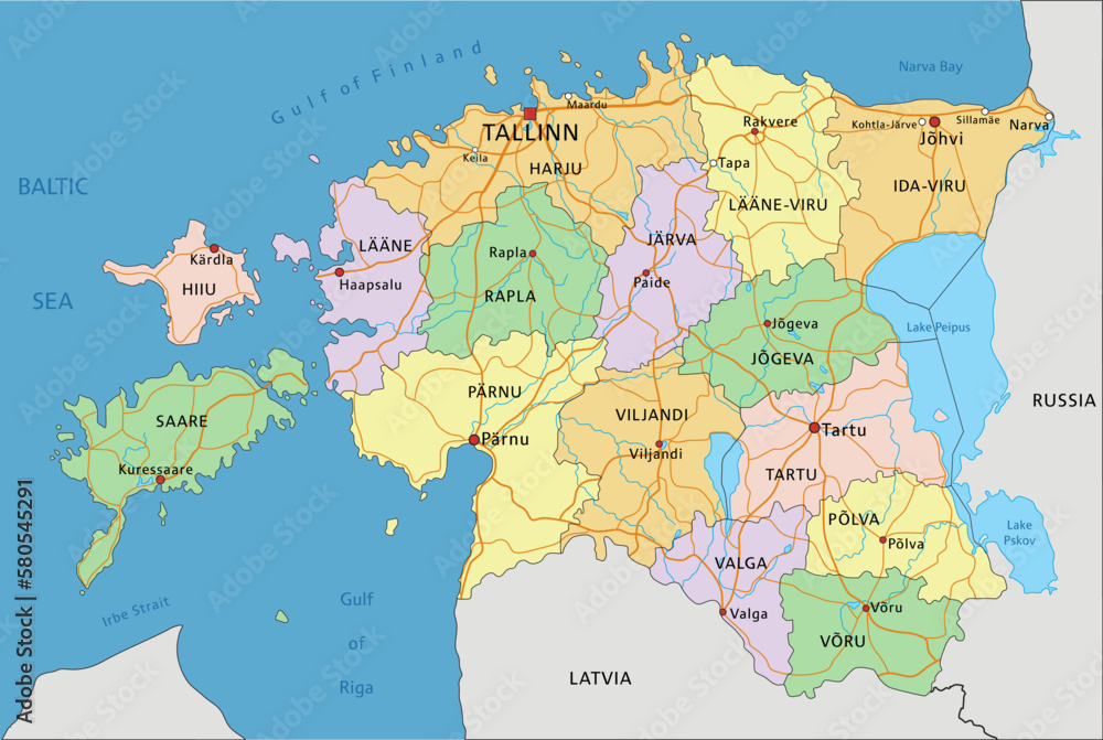 Obraz premium Estonia - Highly detailed editable political map with labeling.