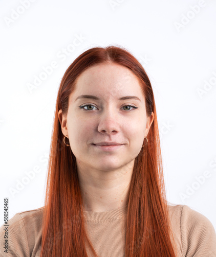 Biometric Passport photo of attractive female, natural look healthy skin