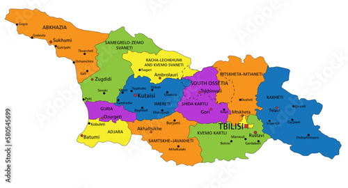 Colorful Georgia political map with clearly labeled, separated layers. Vector illustration.