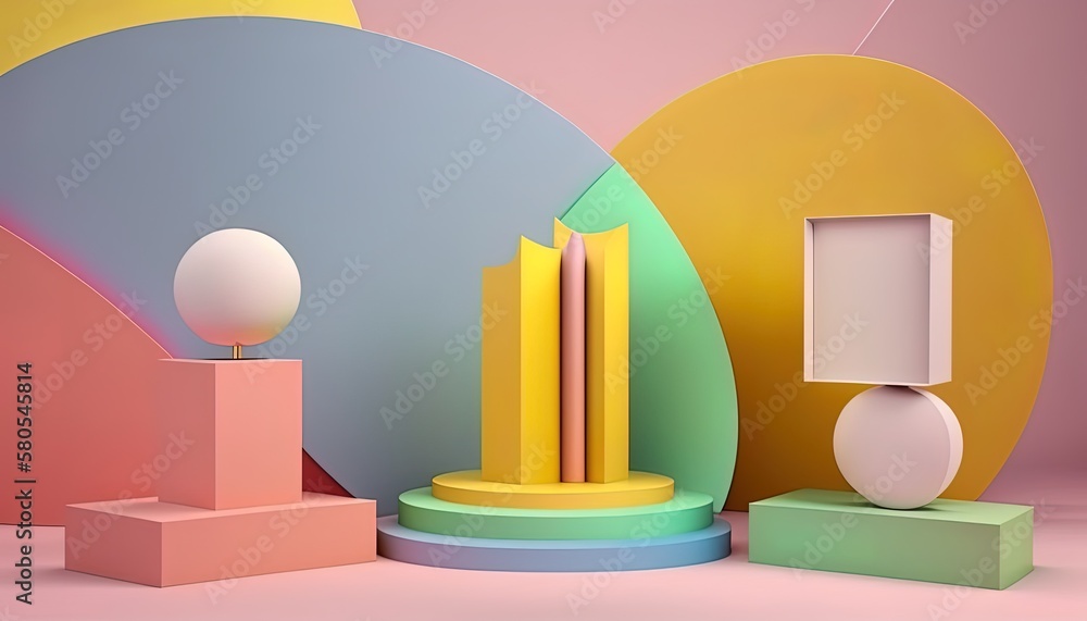 The product features a 3D podium scene background with a geometric platform shape. 3d rendering vector background with podium. display to show cosmetic products. made with generative ai