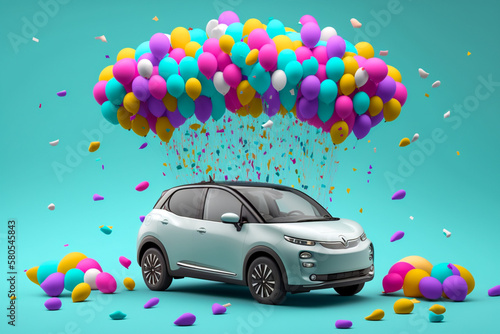 Electro car, 3d rendering super photo realistic background. Generative AI illustration