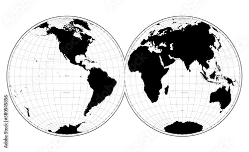 Highly detailed World Map silhouette in globe shape of Earth. Nicolosi globular projection – flat.