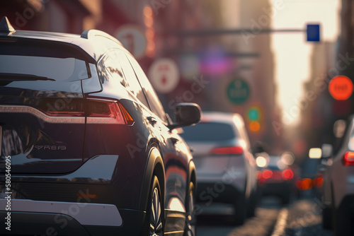 Electro car, 3d rendering super photo realistic background. Generative AI illustration © Anna