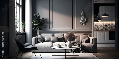 modern style interior design of living room, Generative AI