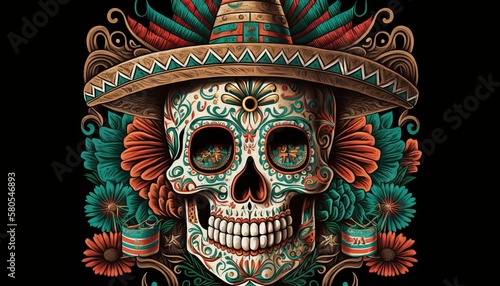 A traditional Mexican Skull for Cinco de Mayo - AI Generation.